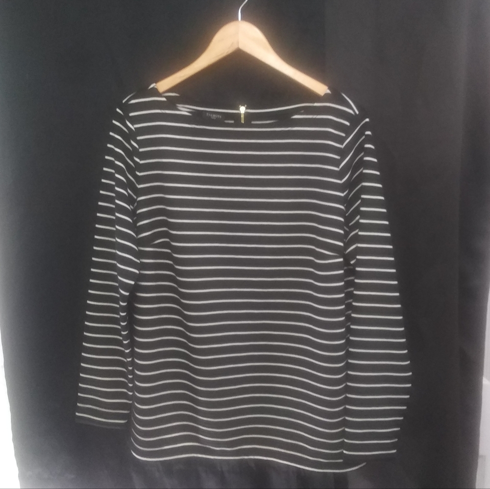 New TALBOTS plus Size Pullover Zipper Closure In Back Black & White Striped Top